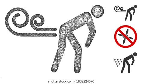 Ilustración vectorial de icono web poligonal de malla de peinado de viento. El modelo de canal se basa en un icono de viento flotante. La red de triángulo forma un modelo abstracto de llano de viento de peinado.