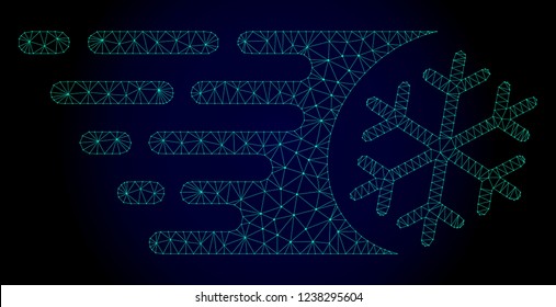 Mesh fast freezing polygonal illustration. Abstract mesh lines, triangles and points on dark background with fast freezing.