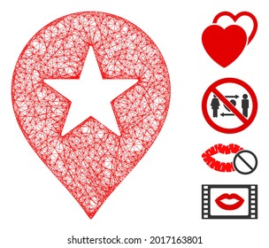 Mesh favourites web icon vector illustration. Carcass model is based on favourites flat icon. Mesh forms abstract favourites flat carcass. wireframe flat line network isolated on a white background.