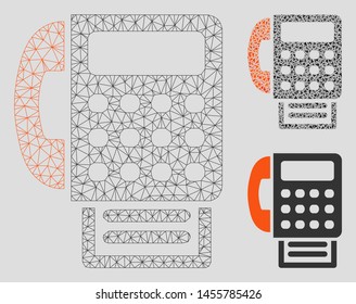 Mesh fax model with triangle mosaic icon. Wire frame polygonal network of fax. Vector mosaic of triangle parts in variable sizes, and color tints. Abstract flat mesh fax, designed with polygonal grid.