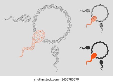 Mesh fertilization model with triangle mosaic icon. Wire frame polygonal mesh of fertilization. Vector collage of triangle elements in various sizes, and color hues. Abstract 2d mesh fertilization,