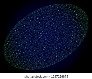 Mesh filled ellipse polygonal illustration. Abstract mesh lines, triangles and points on dark background with filled ellipse.