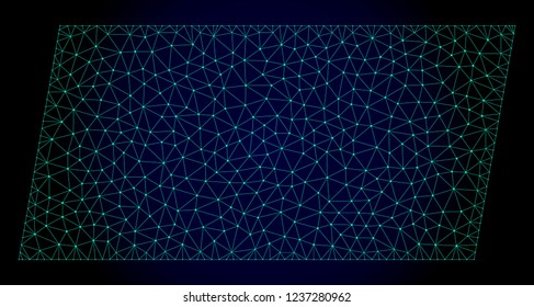 Mesh filled parallelogram polygonal illustration. Abstract mesh lines, triangles and points on dark background with filled parallelogram.