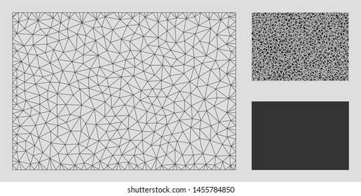 Mesh filled rectange model with triangle mosaic icon. Wire frame triangular mesh of filled rectange. Vector mosaic of triangle elements in different sizes, and color shades.