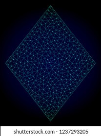 Mesh filled rhombus polygonal illustration. Abstract mesh lines, triangles and points on dark background with filled rhombus.