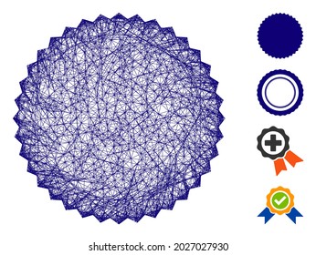 Mesh filled rosette seal web icon vector illustration. Abstraction is based on filled rosette seal flat icon. Network forms abstract filled rosette seal flat model.