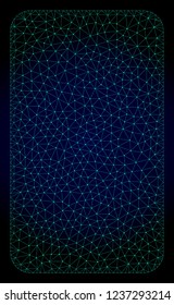 Mesh filled rounded rectangle polygonal illustration. Abstract mesh lines, triangles and points on dark background with filled rounded rectangle.