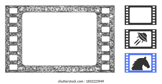 Mesh film frame polygonal web icon vector illustration. Model is based on film frame flat icon. Triangular network forms abstract film frame flat model.