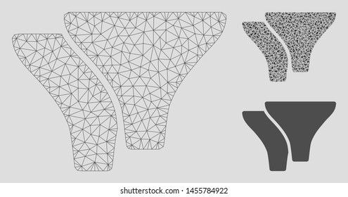 Mesh filters model with triangle mosaic icon. Wire frame triangular network of filters. Vector mosaic of triangle elements in variable sizes, and color hues. Abstract flat mesh filters,