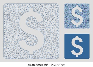 Mesh finance model with triangle mosaic icon. Wire frame triangular mesh of finance. Vector collage of triangle parts in different sizes, and color tinges. Abstract flat mesh finance,
