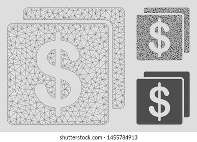 Mesh finance model with triangle mosaic icon. Wire frame triangular mesh of finance. Vector mosaic of triangle elements in variable sizes, and color hues. Abstract flat mesh finance,