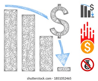 Mesh financial crisis chart polygonal web icon vector illustration. Carcass model is based on financial crisis chart flat icon. Triangular mesh forms abstract financial crisis chart flat carcass.