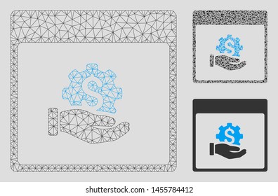 Mesh financial development hand calendar page model with triangle mosaic icon. Wire carcass polygonal mesh of financial development hand calendar page.