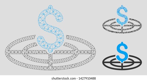 Mesh financial goal model with triangle mosaic icon. Wire carcass triangular mesh of financial goal. Vector collage of triangle parts in various sizes, and color tones.