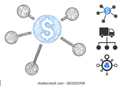Mesh financial network polygonal web icon vector illustration. Carcass model is based on financial network flat icon. Triangular network forms abstract financial network flat model.