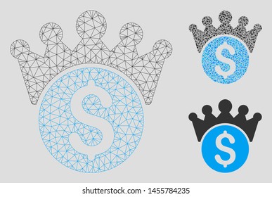Mesh financial power model with triangle mosaic icon. Wire frame triangular mesh of financial power. Vector mosaic of triangle elements in various sizes, and color tinges.