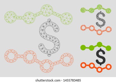 Mesh financial report model with triangle mosaic icon. Wire frame polygonal mesh of financial report. Vector mosaic of triangle elements in variable sizes, and color shades.