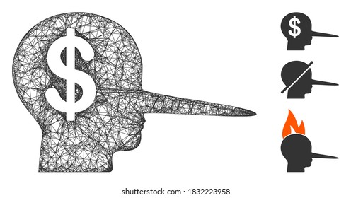 Mesh financial scammer polygonal web 2d vector illustration. Carcass model is based on financial scammer flat icon. Triangle mesh forms abstract financial scammer flat model.