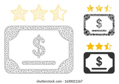 Mesh financial share rating model with triangle mosaic icon. Wire frame triangular mesh of financial share rating. Vector mosaic of triangle elements in variable sizes, and color tones.