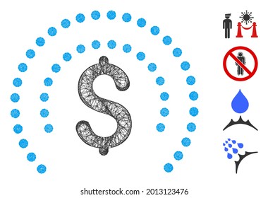 Ilustración vectorial de icono de pantalla de la esfera financiera de malla. El modelo de canal se basa en un icono plano de protección de esfera financiera. Las mallas forman una esfera financiera abstracta que protege la canal plana.