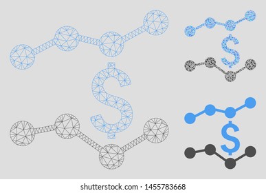 Mesh financial trends model with triangle mosaic icon. Wire frame triangular mesh of financial trends. Vector mosaic of triangles in different sizes, and color tinges.