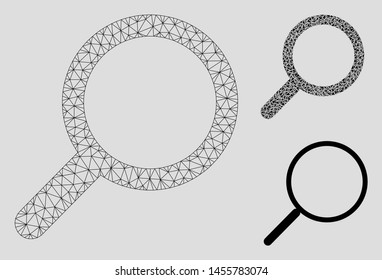 Mesh find model with triangle mosaic icon. Wire carcass polygonal mesh of find. Vector mosaic of triangles in various sizes, and color shades. Abstract 2d mesh find, designed with triangles.