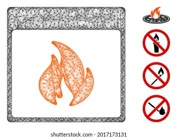 Ilustración vectorial 2d de la página web del calendario de incendios de malla. El modelo de canales se basa en el icono plano de la página del calendario de incendios. Forma de red página de calendario de incendios abstracto de canales planos.