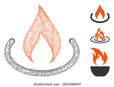 Mesh fire place polygonal web symbol vector illustration. Abstraction is based on fire place flat icon. Triangular network forms abstract fire place flat carcass.