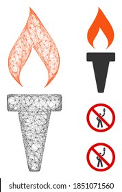 Mesh fire torch polygonal web icon vector illustration. Abstraction is based on fire torch flat icon. Triangle network forms abstract fire torch flat model.