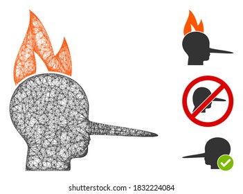 Mesh fired liar polygonal web icon vector illustration. Carcass model is based on fired liar flat icon. Triangle mesh forms abstract fired liar flat carcass.