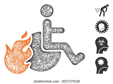 Mesh fired patient web 2d vector illustration. Carcass model is created from fired patient flat icon. Network forms abstract fired patient flat model.