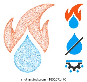 Mesh fired water drop polygonal web icon vector illustration. Abstraction is based on fired water drop flat icon. Triangular mesh forms abstract fired water drop flat model.