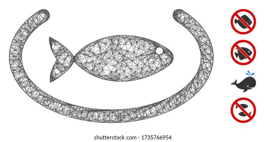 Mesh fish container ring web icon vector illustration. Model is created from fish container ring flat icon. Mesh forms abstract fish container ring flat model.