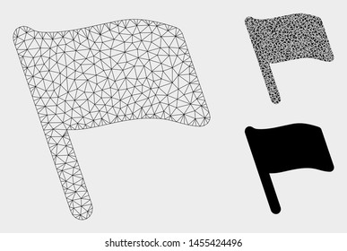 Mesh flag model with triangle mosaic icon. Wire carcass triangular mesh of flag. Vector collage of triangles in different sizes, and color tints. Abstract 2d mesh flag, designed with triangular lines.