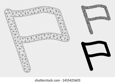 Mesh flag model with triangle mosaic icon. Wire frame polygonal mesh of flag. Vector composition of triangle elements in variable sizes, and color hues. Abstract 2d mesh flag,