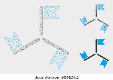 Mesh flags model with triangle mosaic icon. Wire carcass triangular mesh of flags. Vector mosaic of triangle parts in different sizes, and color shades. Abstract 2d mesh flags,
