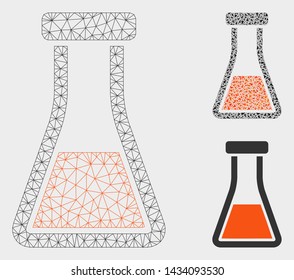 Mesh flask model with triangle mosaic icon. Wire frame polygonal mesh of flask. Vector mosaic of triangle elements in various sizes, and color tinges. Abstract 2d mesh flask, designed with triangles.