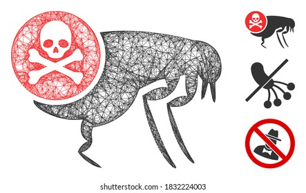 Mesh flea pesticide polygonal web symbol vector illustration. Carcass model is based on flea pesticide flat icon. Triangle mesh forms abstract flea pesticide flat carcass.