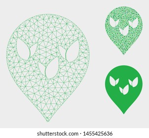 Mesh flora field marker model with triangle mosaic icon. Wire frame polygonal mesh of flora field marker. Vector mosaic of triangle elements in variable sizes, and color tones.