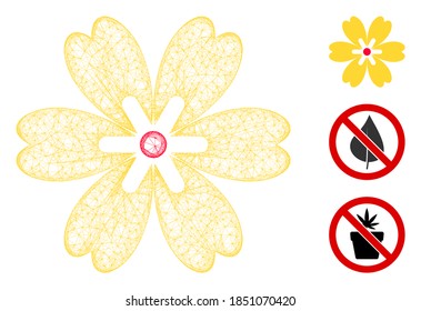 Mesh flower polygonal web symbol vector illustration. Abstraction is based on flower flat icon. Triangular mesh forms abstract flower flat carcass.
