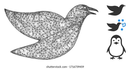 Mesh flying bird polygonal web symbol vector illustration. Abstraction is based on flying bird flat icon. Triangle mesh forms abstract flying bird flat model.