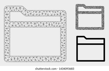 Mesh folder model with triangle mosaic icon. Wire frame triangular mesh of folder. Vector mosaic of triangle parts in variable sizes, and color hues. Abstract 2d mesh folder,