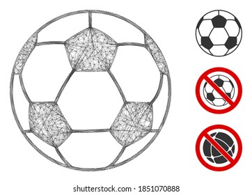Mesh football ball polygonal web icon vector illustration. Carcass model is based on football ball flat icon. Triangular network forms abstract football ball flat carcass.