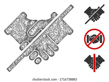 Mesh forbidden handshake polygonal web icon vector illustration. Carcass model is based on forbidden handshake flat icon. Triangle mesh forms abstract forbidden handshake flat carcass.