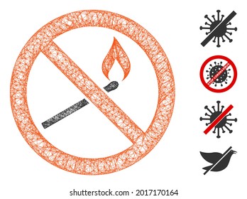 Malla prohibida la coincidencia con la ilustración vectorial del icono web de fuego. El modelo se basa en el icono de coincidencia prohibida. Los formularios de red abstraen modelo de coincidencia prohibida de fuego plano.