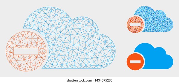 Mesh forbidden model with triangle mosaic icon. Wire carcass polygonal mesh of forbidden. Vector mosaic of triangles in variable sizes, and color tones. Abstract 2d mesh forbidden,