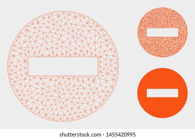 Mesh forbidden model with triangle mosaic icon. Wire frame triangular mesh of forbidden. Vector collage of triangle elements in different sizes, and color shades. Abstract 2d mesh forbidden,