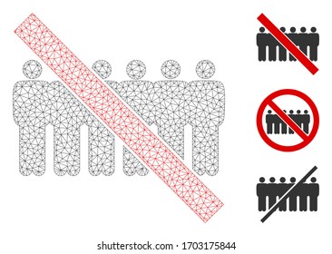 Mesh forbidden people line polygonal symbol vector illustration. Carcass model is based on forbidden people line flat icon. Triangular mesh forms abstract forbidden people line flat model.