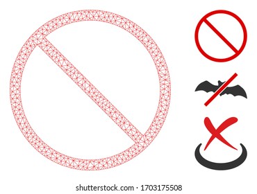 Mesh forbidden polygonal 2d vector illustration. Carcass model is based on forbidden flat icon. Triangular mesh forms abstract forbidden flat carcass.