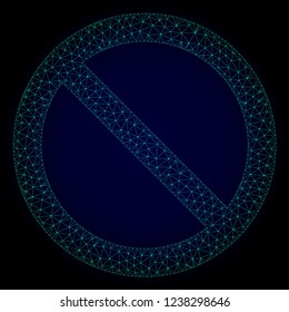 Mesh forbidden polygonal illustration. Abstract mesh lines, triangles and points on dark background with forbidden. Wire frame 2D polygonal line network in vector format on a dark blue background.